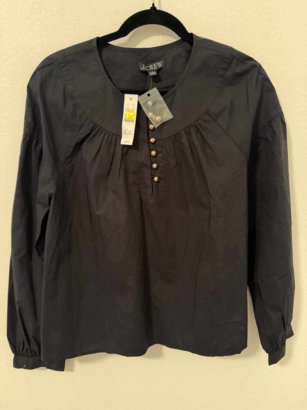 J. Crew Black Button-Front Long Sleeve Cotton Top